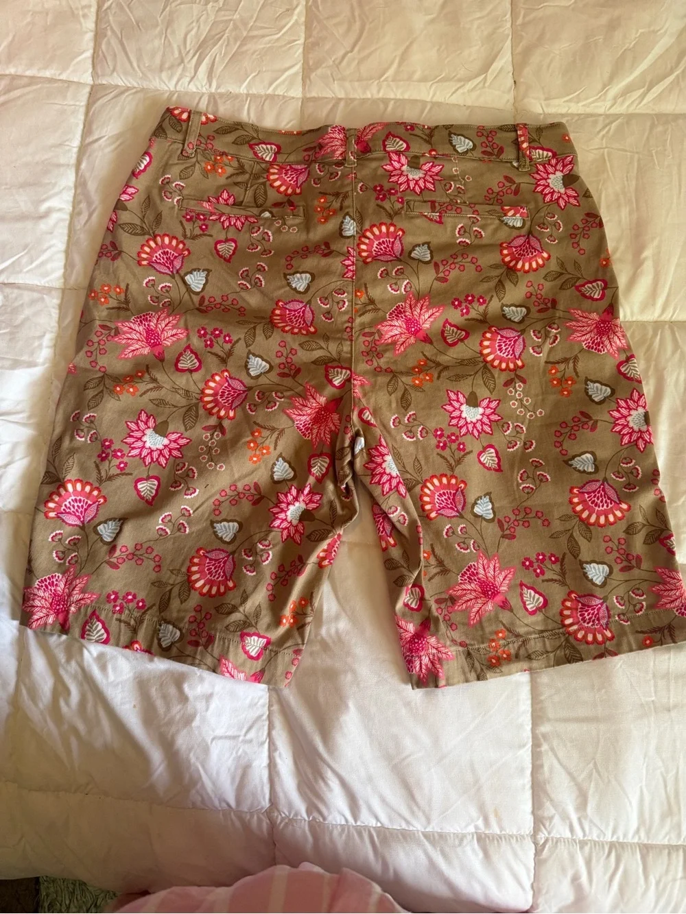 St. John's Bay Khaki Floral  Bermuda Shorts - Pink Accents